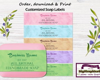 Customized Handmade Hand Soap Labels, Soap Wrappers for your Business - Choice of 5 Different Colors