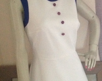 Vintage Mod 60s Shift Dress Blue & White