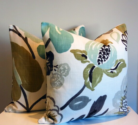 Floral Pillow Cover Modern Turquoise Aqua Taupe Brown