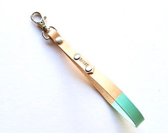 Mint Dipped Leather Wristlet, Leather Keychain, Wrist Strap, Leather Key Strap, Gifts For Her, Custom Wristlet, Custom Wrist Strap