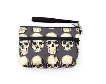Rad Skull Wristlet with removable strap - punk rock - rare fabric oop