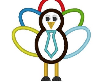 INSTANT DOWNLOAD Boy Turkey with Little Man Tie Machine Embroidery Applique Design