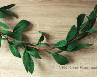 Green Paper Leaf Garland, Wedding Paper Greenery, Greenery Garland, Rustic Wedding Party Decorations, Chair Garland, Bridal Shower Decor