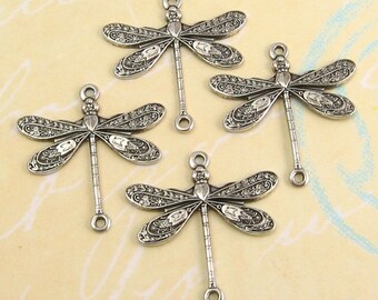 Dragonfly Connector, Antique Silver, 4 Pc. AS27