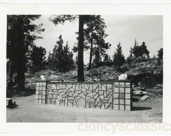 vintage photo 1960 Vernacular Geometric Stone Wall sits in Open Woods Abstract