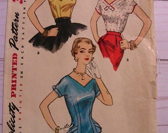 Vintage Fitted Blouse Kimono Sleeves | Misses 16 bust 34 | Simplicity 1588 | cut used complete vintage 50's sewing pattern