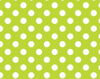 Lime Green Polka Dot Fabric - Riley Blake Medium Dot - Green and White Dot Fabric