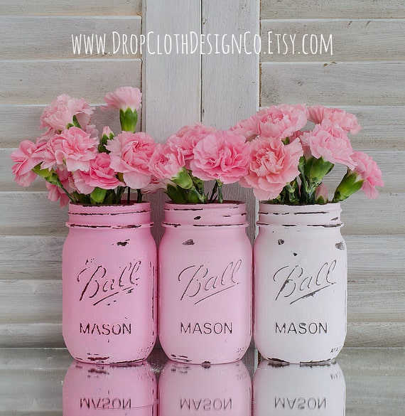 painted mason jar vases pink ombre set of 3