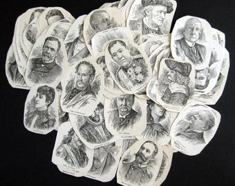 20 Famous Faces clipping pack etched illustrations from 1910 Reference books for your art projects line drawings faces