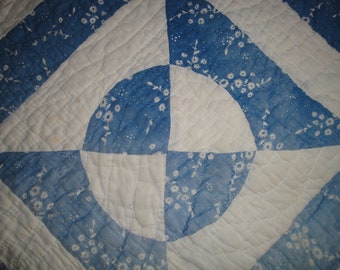 Old Blue Calico Fabric Quilt Piece | Vintage Quilt Piece | Antique Quilt Piece | Primitive Cutter Quilt Piece | Old Quilt Piece To Repurpose