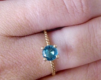 SALE! Round Tiny Ring - Blue Topaz Ring - December Birthstone Ring - Gemstone Ring - Stacking Ring - Gold Ring - Prong Setting Ring