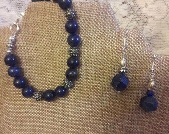 10mm Lapis Lazuli bracelet and matching earrings