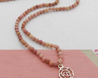 Genuine Rhodonite and Silver Flower necklace