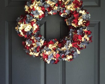 Red White Blue Wreath | Patriotic Wreath | 4th of July Wreath | Americana Wreath Decor | Blended Hydrangea Wreath | Summer Wreaths |
