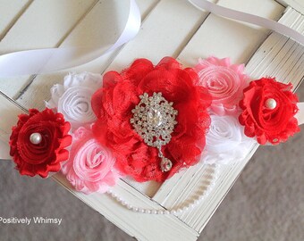 Maternity Sash, Girl Maternity Sash, Valentine's Day Sash, Belly Sash, Red Sash, Gender Reveal Sash, Baby Shower Sash, Red, Pink, White, RTS
