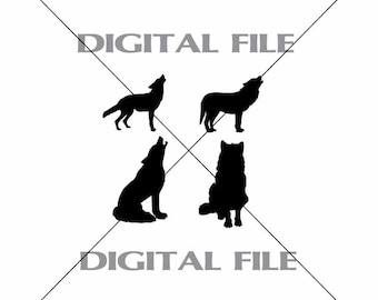 Four Wolves Vector Images A1 Vinyl Decal T-shirt Digital Cutting Files ,Svg File, Ai, Eps, PNG