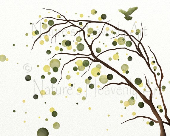 8 x 10 Watercolor Tree Art Print Green Nature Decor Natural