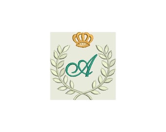 Monogram Letter Laurel Crown A to Z alphabet Embroidery Machine Design - Instant Donwload