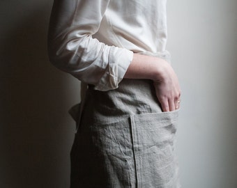 Linen Cafe Apron, Linen Apron, Half Apron, Chef Apron, Apron, Kitchen Apron