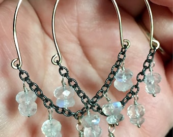 Rainbow Moonstone Chandelier Earrings