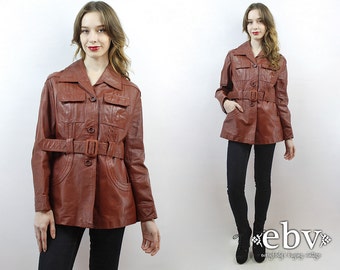 70s Leather Coat Belted Leather Coat 70s Coat 1970s Coat Hippie Coat Hippy Coat Boho Coat Vintage 70s Coat Leather Trench Coat M L