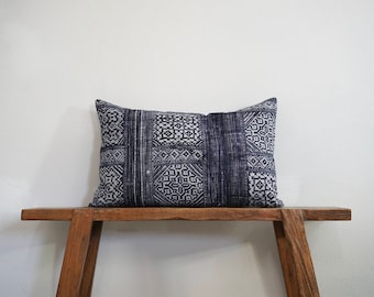 15" by 24" Vintage Hmong Hill Tribe Lumbar Cushion Cover Ethnic Batik Thai