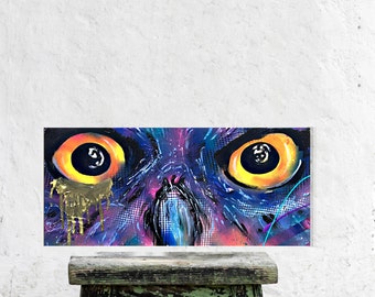 Original painting canvas NABZ painting on wood owls eyes owl bird acrylic and aerosol artist