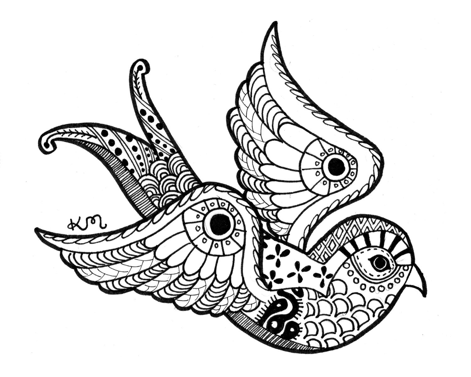 Line Drawing Poster : Swallow ink drawing print abstract tribal aztec