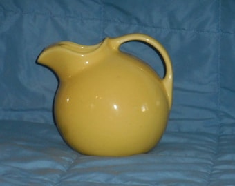 Vintage 2 Qt Yellow Ball Pitcher with Ice Lip by Hall - Mid Century