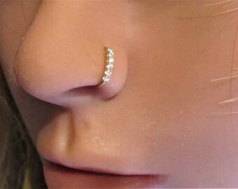 14k Solid Yellow Gold Ultimate Nose Ring Hoop Stud..18g..7mm..1.2mm cz's BEAUTIFUL !!!!!!