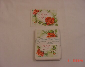 7 Vintage Red Roses Thank You Notes & Envelopes 18 - 823