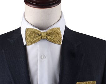 Gold Rhinestones bow tie, gold bowtie, Rhinestones bow tie,groom bow tie, groomsmen bow tie, CK bow , gold pocket Square