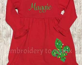 Monogrammed Girl's Crawfish Christmas Dress, Ruffle Dress, Girls Christmas Dress, Girls Holiday Dress, Toddler Girls Holiday Dress-Nola