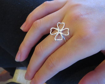 Four leaf clover ring sterling silver, Shamrock ring, Irish lucky ring