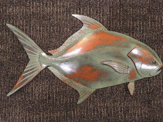 Pompano Fish Wall Sculpture 24in Tropical Coastal Beach Metal Art