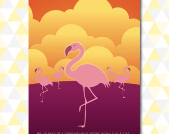 Pink Flamingo 'The Journey of One Thousand Miles' Nursery Art - Download - A3