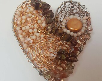 Abstract Pearl Heart Brooch