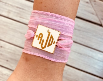 Monogrammed Ribbon Wrap Bracelet Necklace