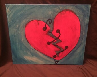 Broken heart canvas, broken hearted, heartbreak, wall art, home decor, blue