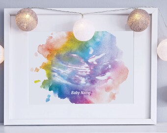 Framed - Personalised baby scan water colour print - Pregnancy Gift, New Mum Gift, Pregnancy Announcement, Mum Present, Baby Shower Gift