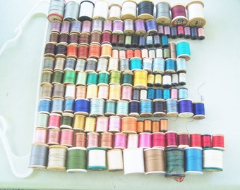Lot of 148 spools of cotton thread sewing supplies wooden Coats and Clark's Corticelli Lily Ivory Brand seamstress
