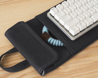 Charcoal Grey | 65% Mechanical Keyboard Sleeve or Carry Case | Water Resistant Lightly Waxed Canvas and Leather | Made to Order