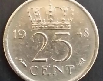 Coin 25 cent Netherlands 1948