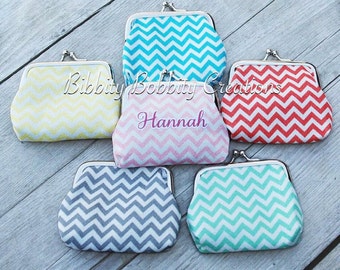 Monogrammed/ Personalized Chevron Coin Purse, Change Purse