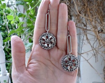 Antique French Cut Steel Button Earrings, Art Deco Beauties, by RusticGypsyCreations