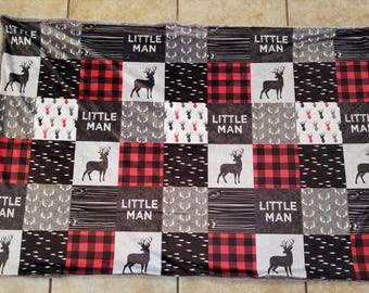 Woodland blanket-deer blanket-buck blanket-littla man blanket-quilt top blanket-baby shower gift-baby boy blanket-woodland nursery
