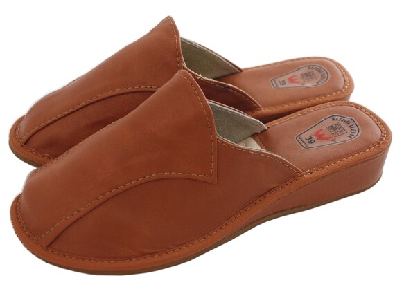 Womens Natural Calf Leather Slippers Clogs Mules Womens Natural Calf Leather Slippers Clogs Mules