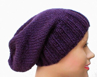 Dark purple slouchy hat, toque, purple hat, winter hat, slouchy beanie, mens womens knit hat, chemo cap, ski toboggan hat, skateboard hat