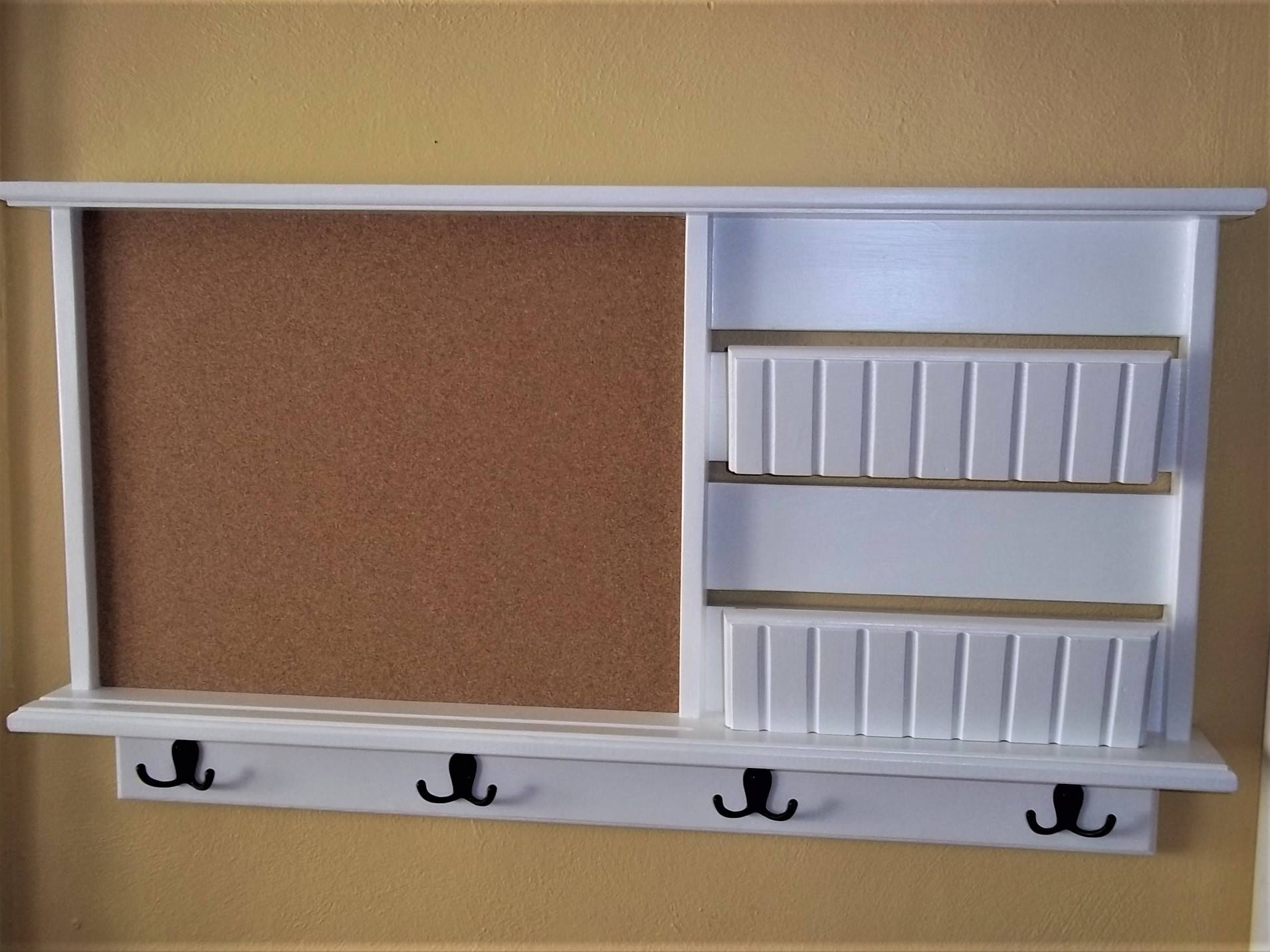 Cork Board Wall Shelf with Key hooks and Mail Holder