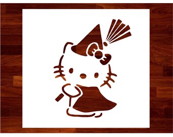 Hello Kitty Witch Halloween Stencil